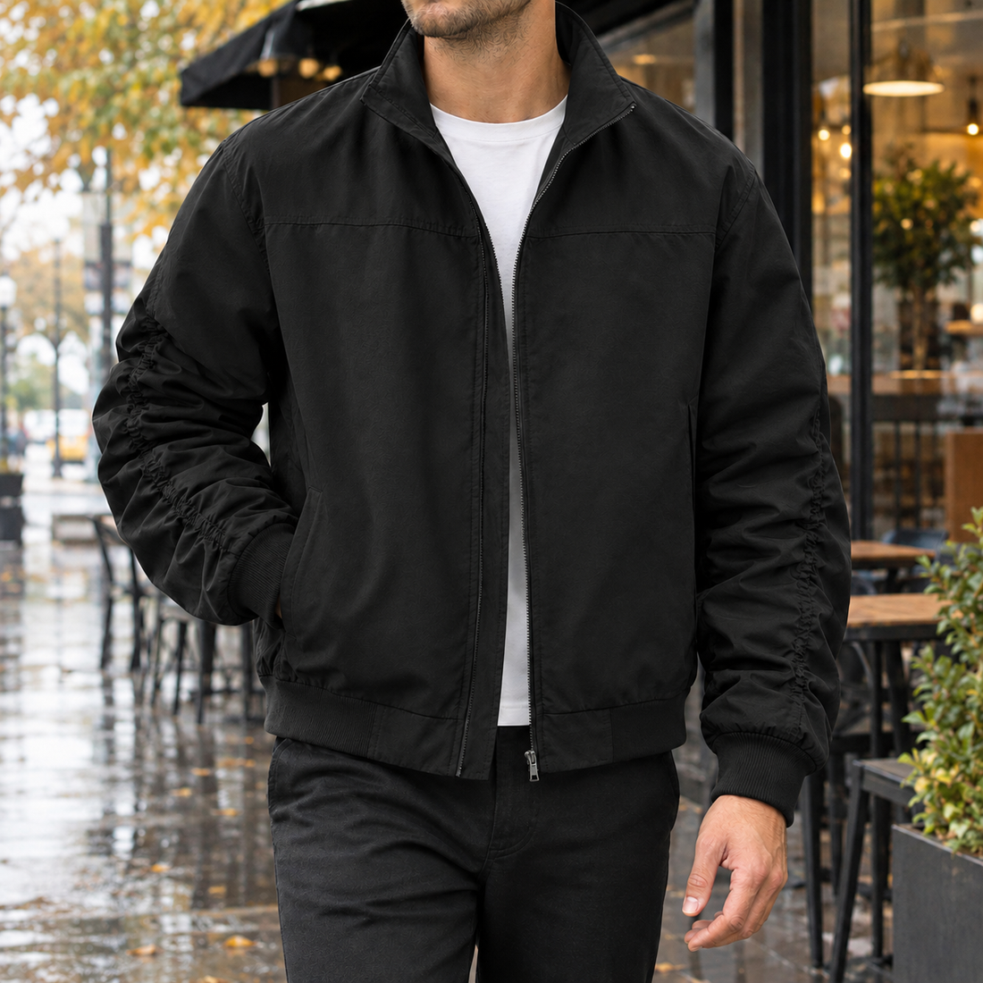 Egon-Lane Ruched Sleeve Jacket - Black