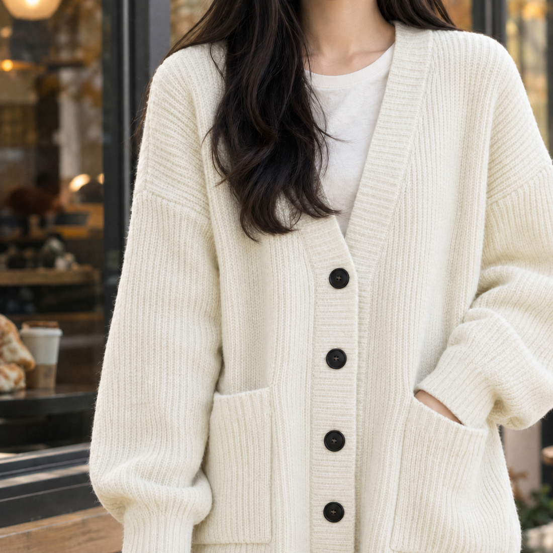 Lauren-Elise Ribbed Cardigan - Off White