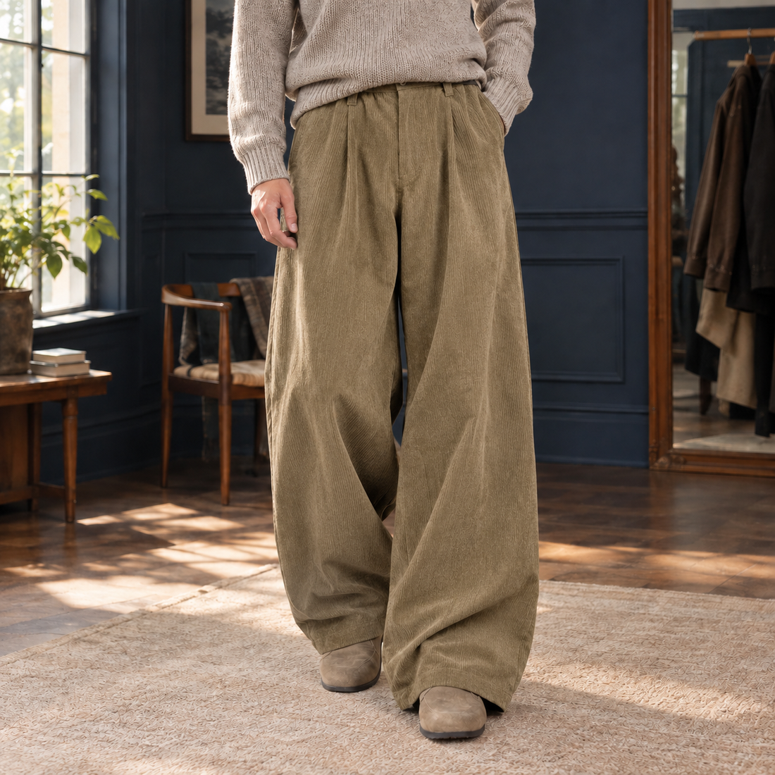 Corwin Wide Leg Pants - Khaki