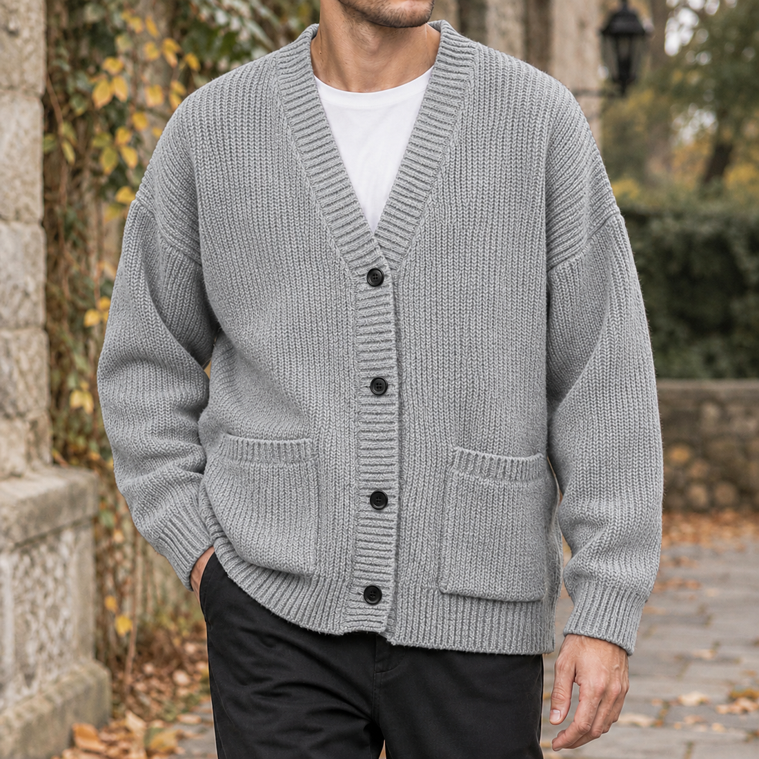Arnaud-Reid Textured Knit Cardigan - Gray