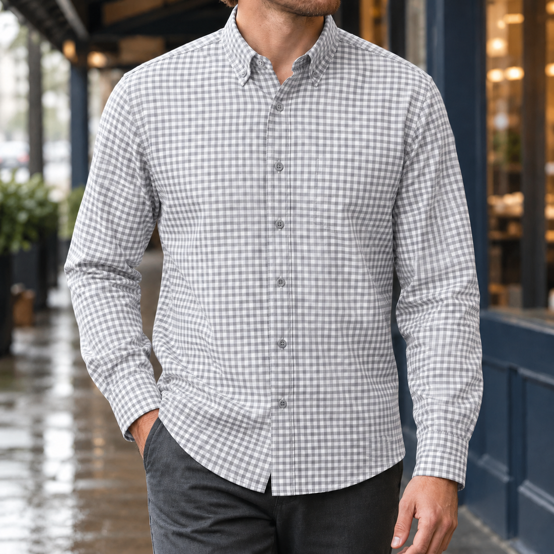 Beckett-Grant Checked Shirt - Light Gray