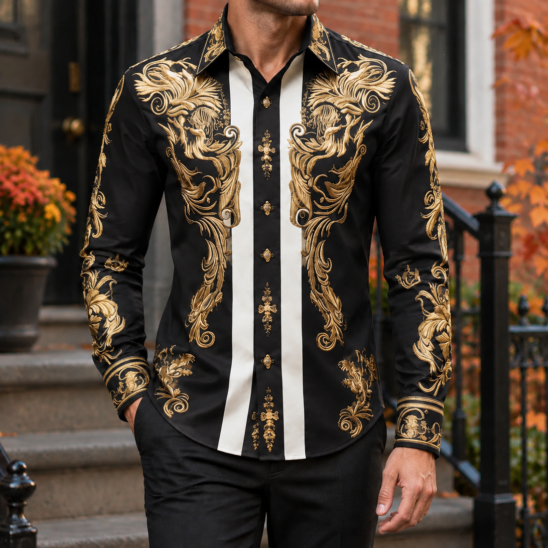 Colm Embroidered Shirt - Black