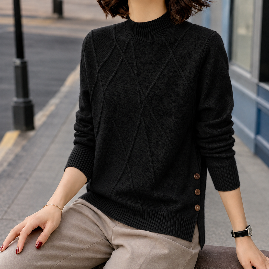 Ariadne-Louise Mock Neck Sweater - Black