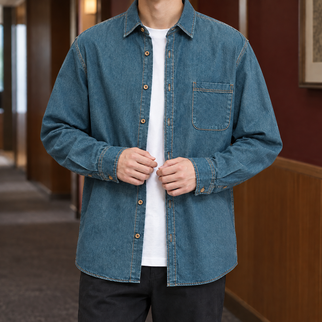 Neil Denim Overshirt - Fluorescent Blue