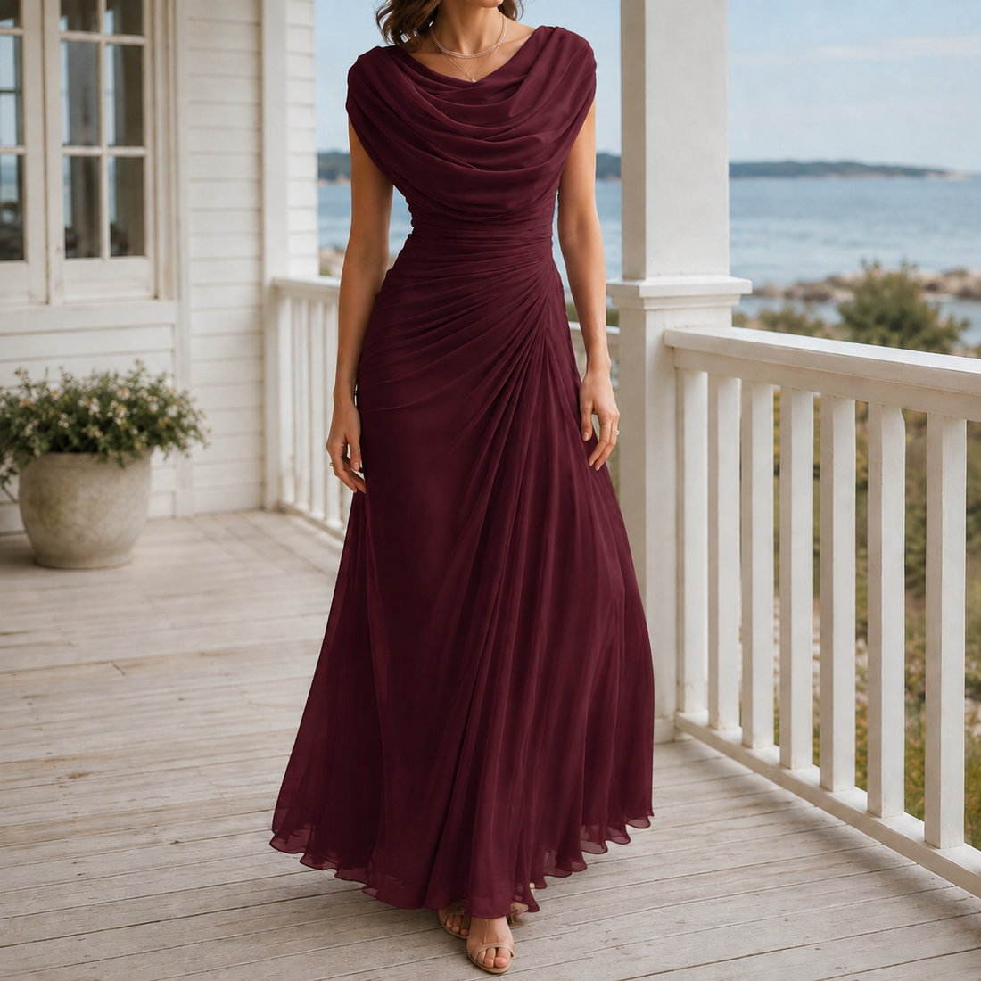 Sylvie-Skye Cowl Neck Dress - Burgundy