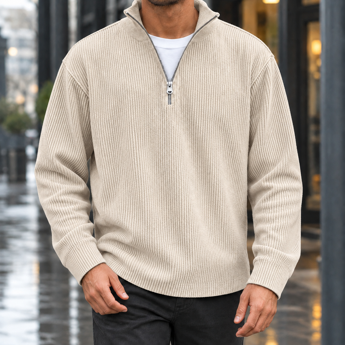 Calvin-Reid Stand Collar Pullover - Khaki
