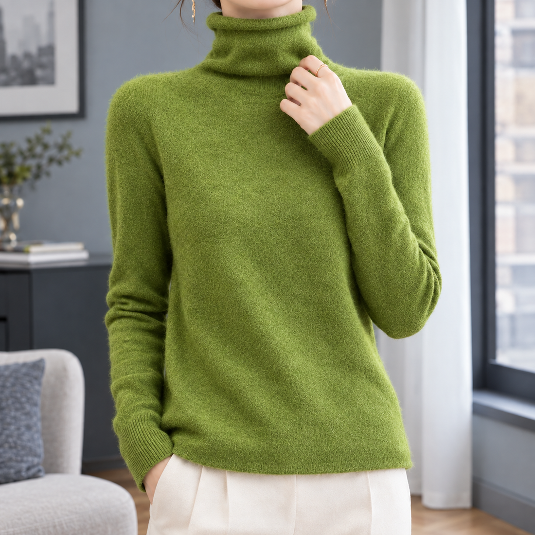 Mackenzie Roll Neck Top - Green