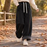 Guinevere-Jane Fleece Wide Leg Jeans - Black ~
