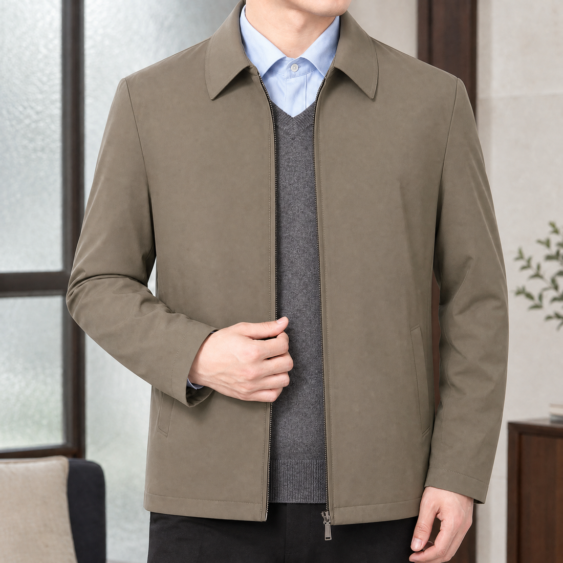 Asher Zip Jacket - Deep Khaki