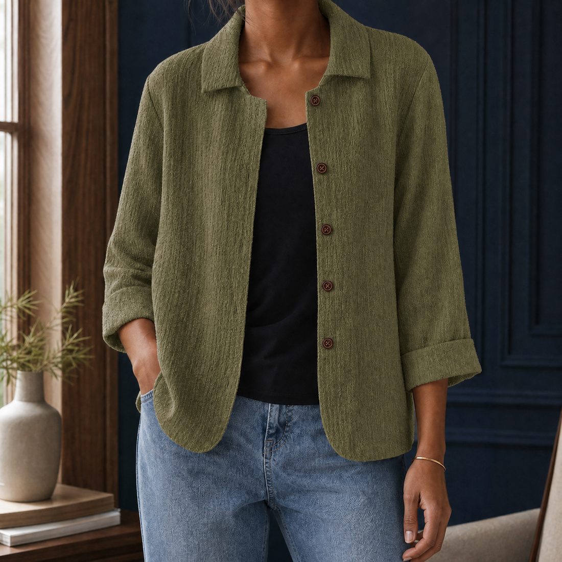 Bethany-Claire Textured Cardigan - Military Green