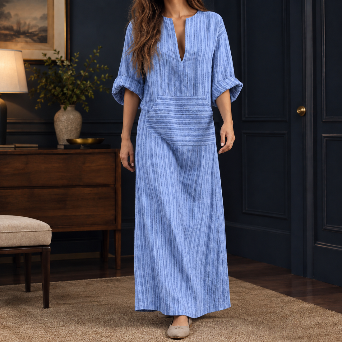 Manon Striped Maxi Dress - Light Blue