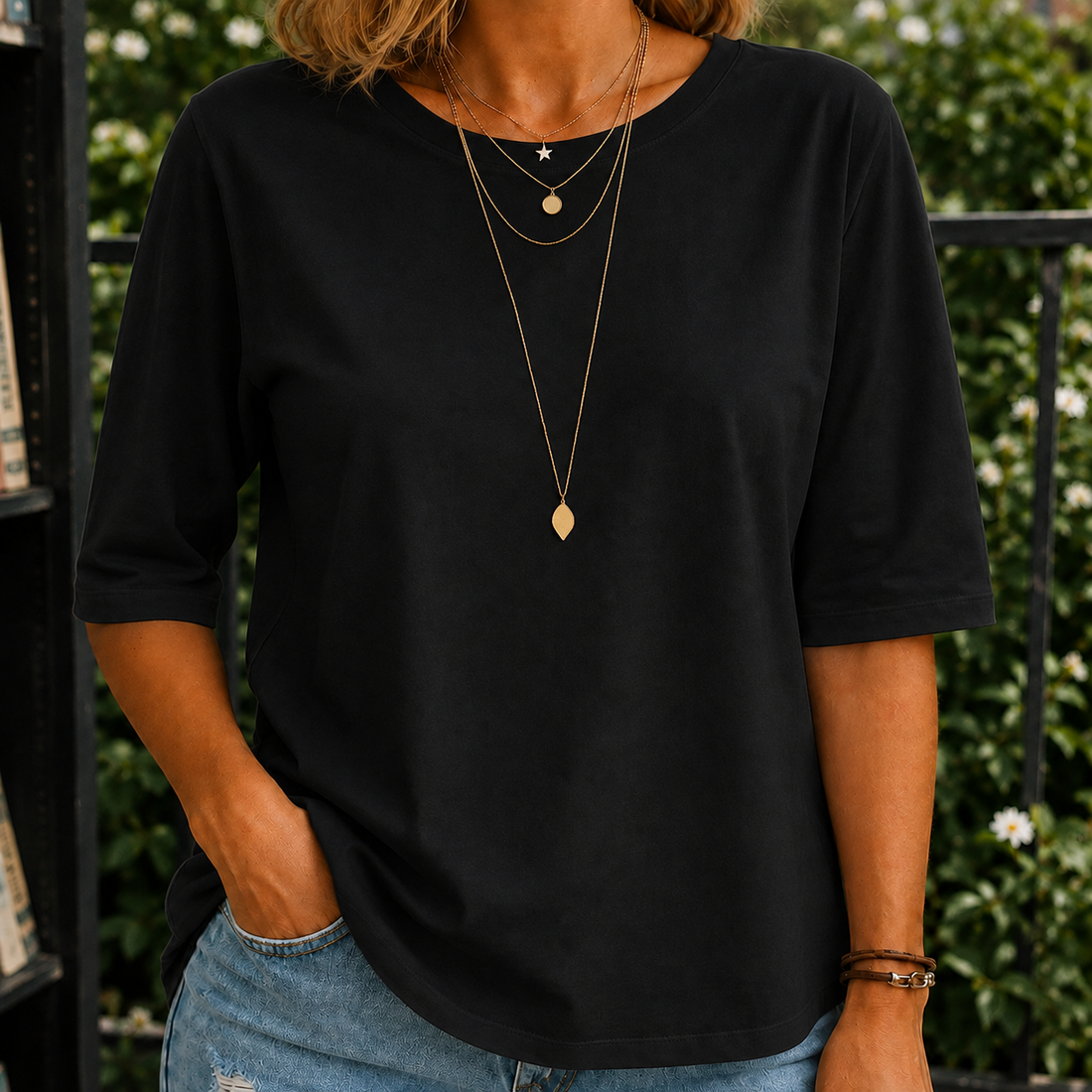 Meredith Half-Sleeve Tee - Black