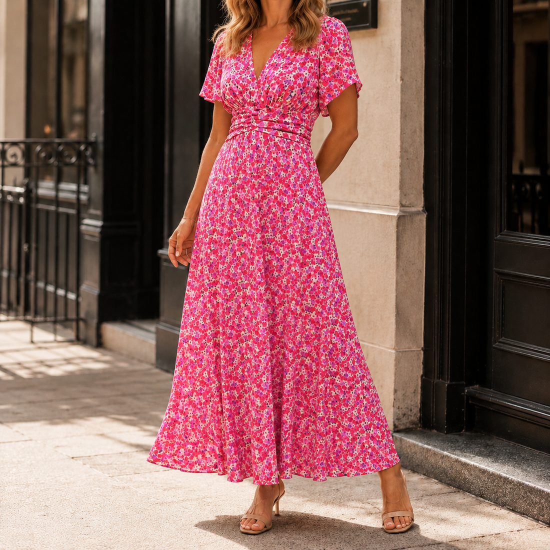Solene Ruched Maxi Dress - Pink