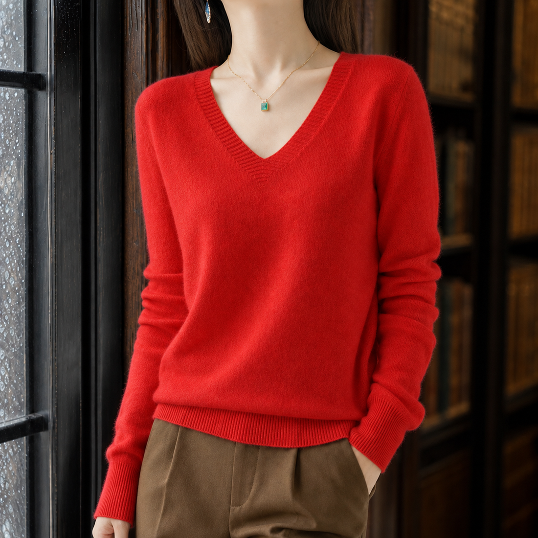 Leocadia-Marie V-Neck Sweater - Red