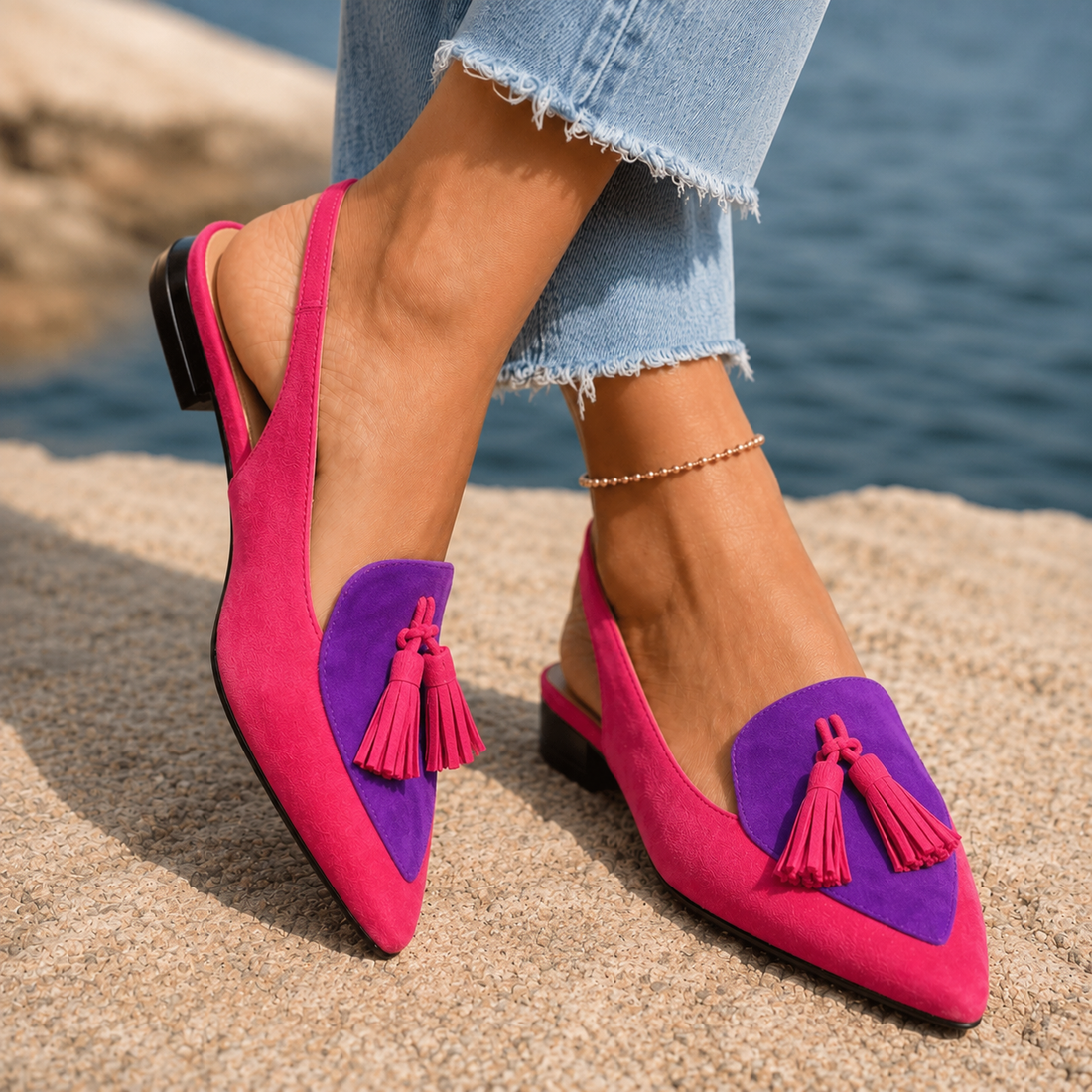 Siracusa Tassel Slingbacks - Pink And Purple