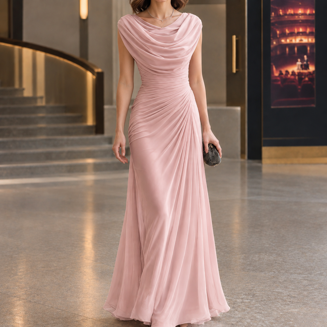 Rhea-Jane Cowl Neck Dress - Pink
