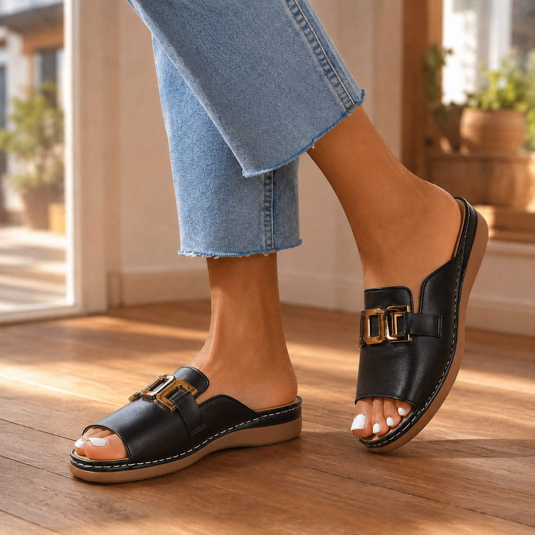 Brescia Buckle Sandals - Black