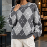 Autumn-Lane Argyle Sweater - Gray