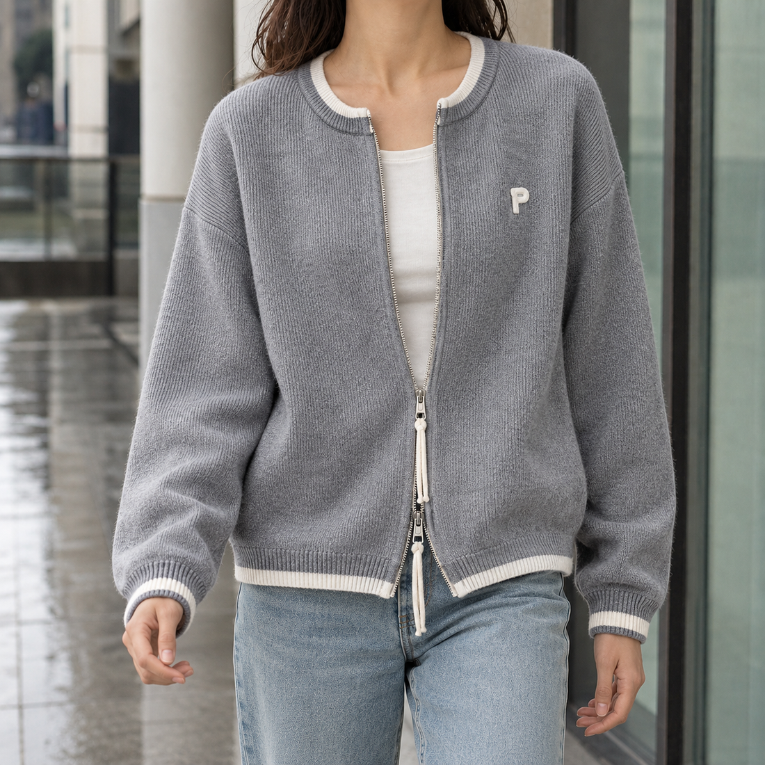 Bridget-Eve Double Zip Jacket - Gray Premium