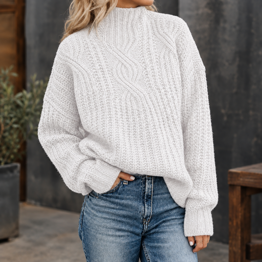 Abigail Cable Knit Sweater - White