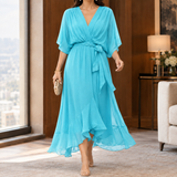 Elena-Eve Asymmetric Midi Dress - Light Blue