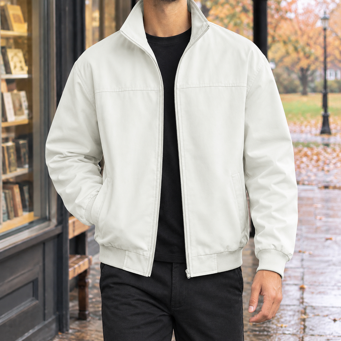 Hadrian-Ellis Stand Collar Jacket - Rice White