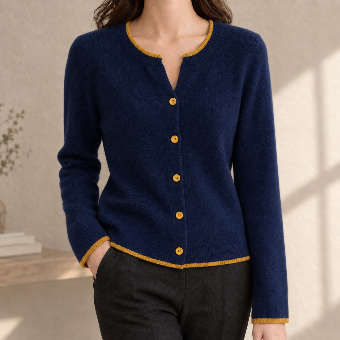 Michelle-June Contrast Cardigan - Navy Blue