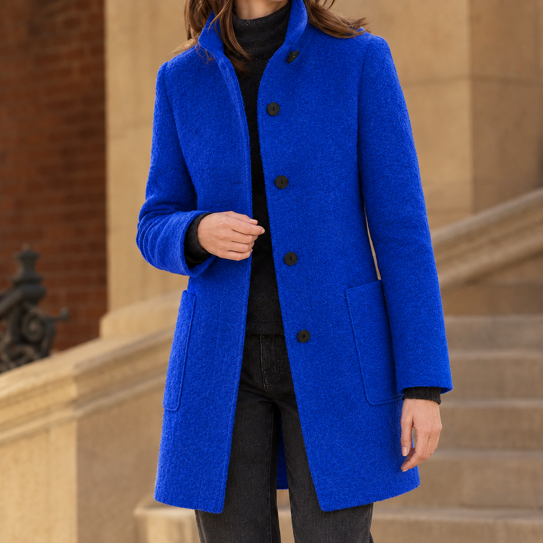 Ashley-Skye Stand Collar Coat - Dark Blue