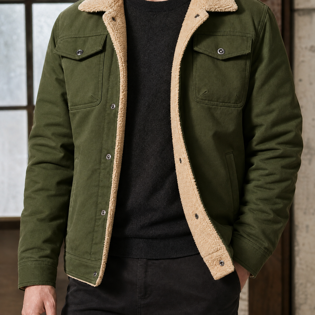 Timothy Sherpa Jacket - Military Green