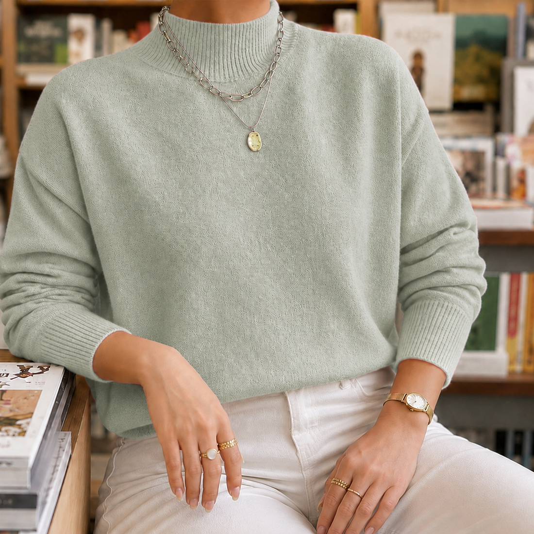 Olympia Mock Neck Sweater - Light Green