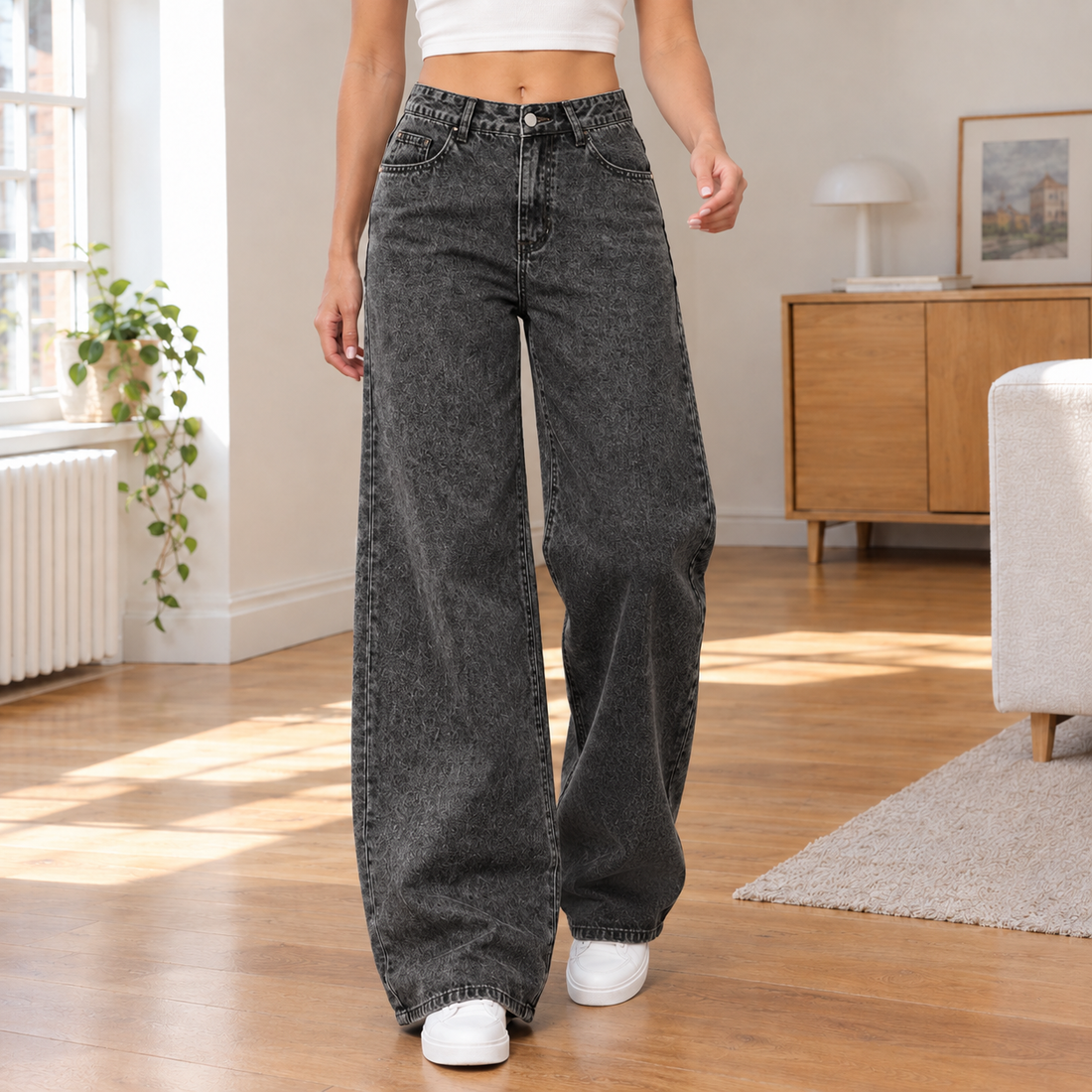 Cassidy Wide Leg Jeans - Gray