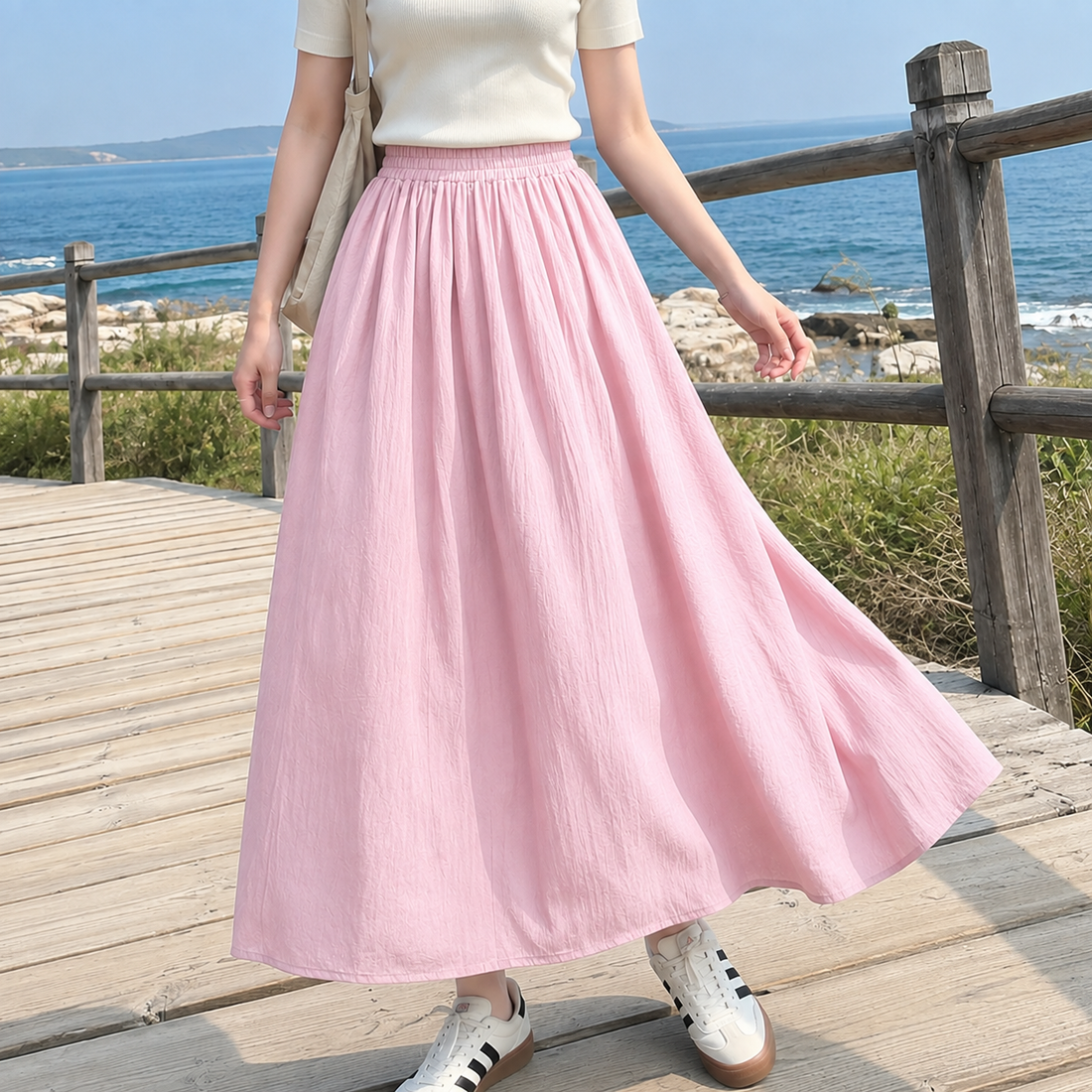 Romy Gathered Maxi Skirt - Pink