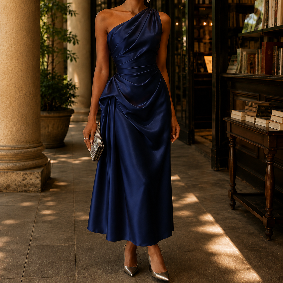 Maia One Shoulder Dress - Midnight Navy
