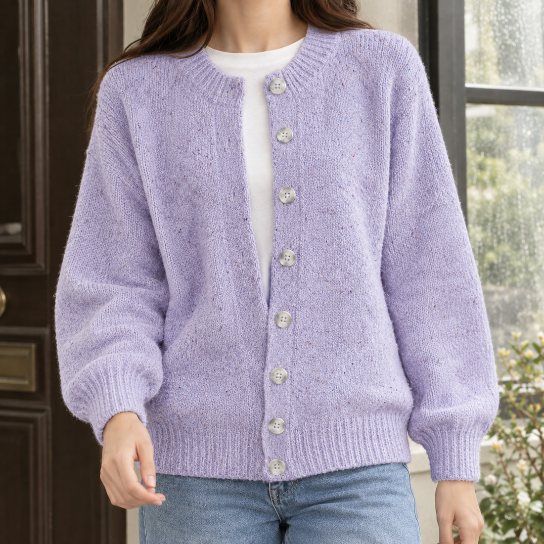Paula Textured Cardigan - Slight Purple