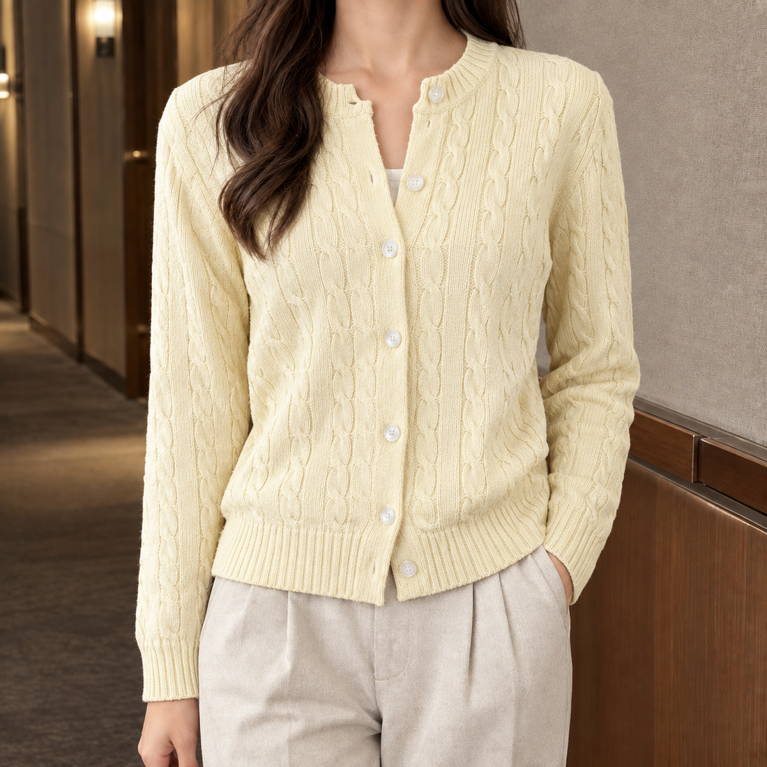Martha Cable Cardigan - Yellow