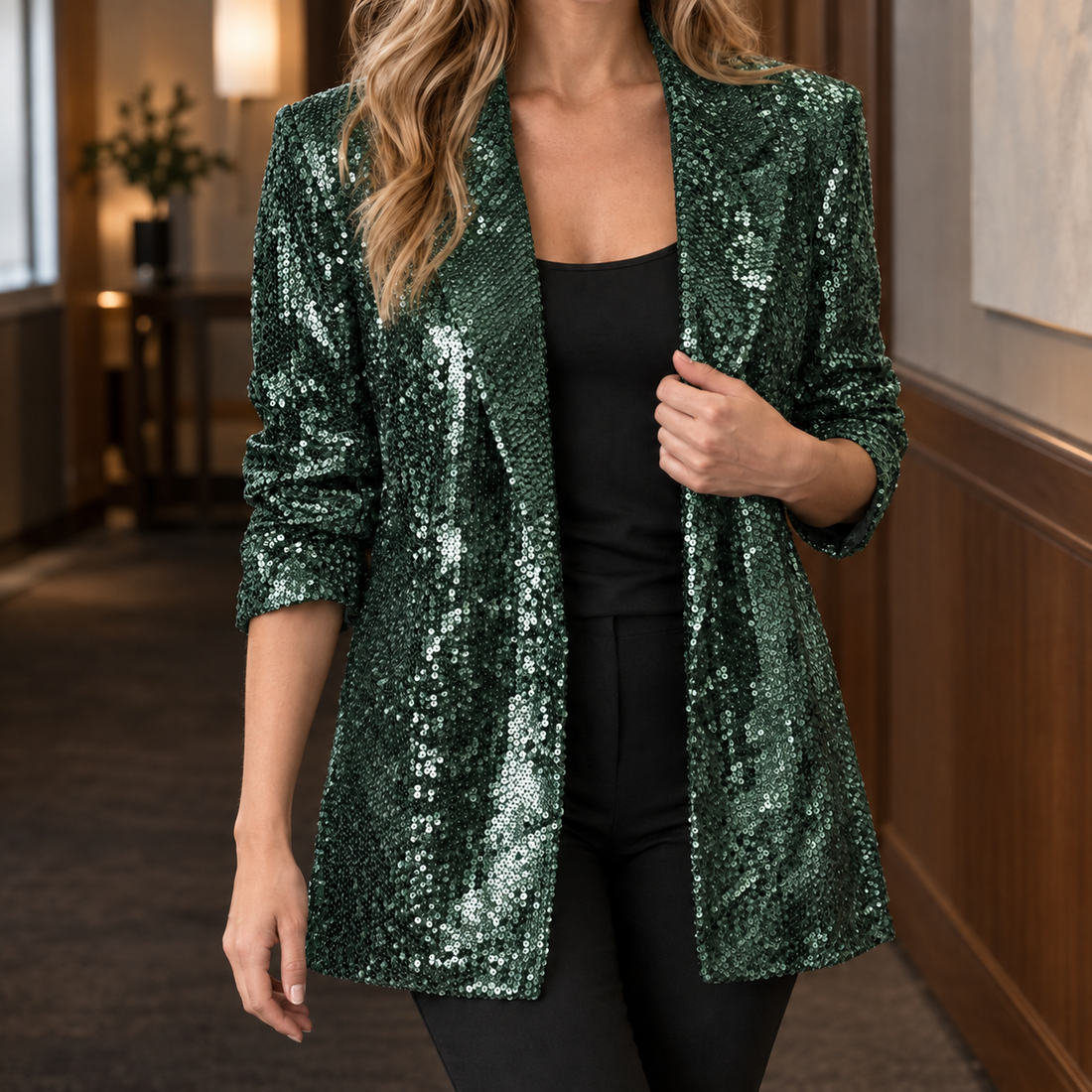 Bella Sequin Blazer - Dark Green