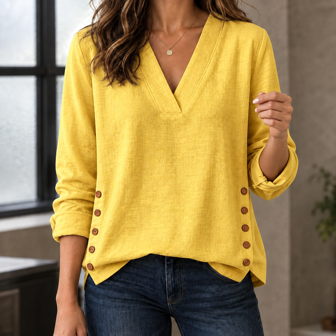 Miriam V Neck Top - Yellow
