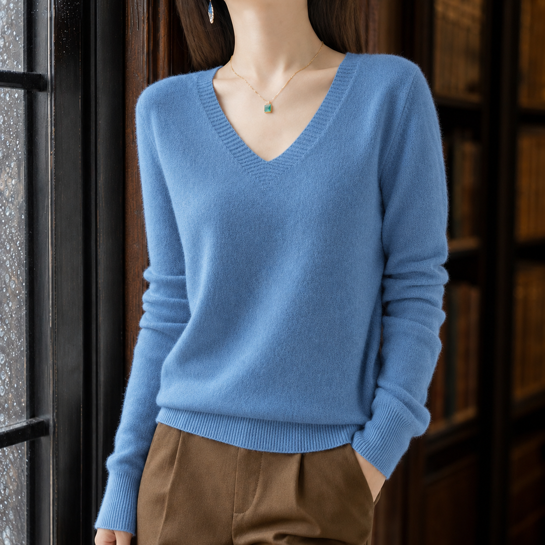 Leocadia-Marie V-Neck Sweater - Fog Blue
