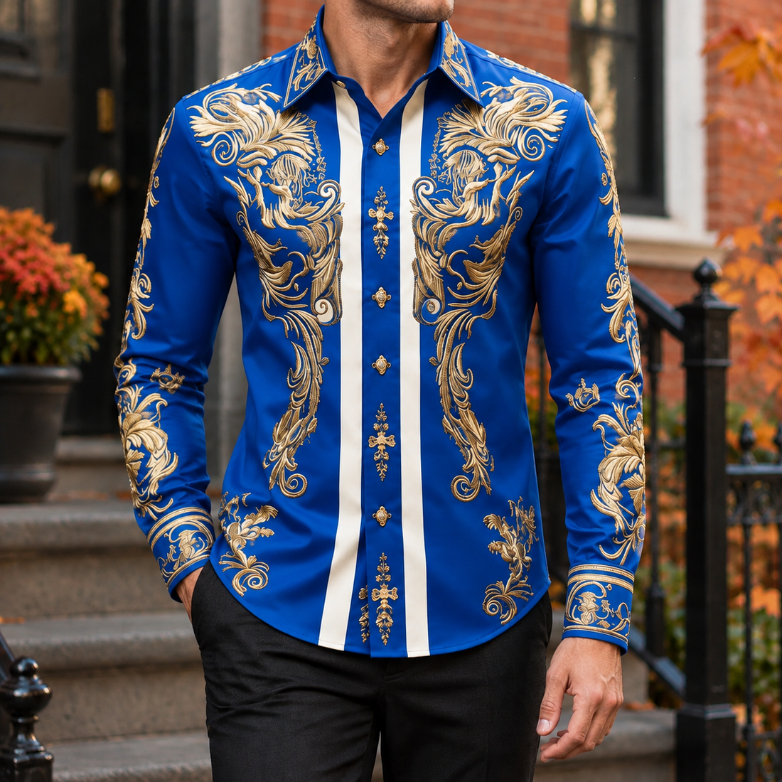 Colm Embroidered Shirt - Blue