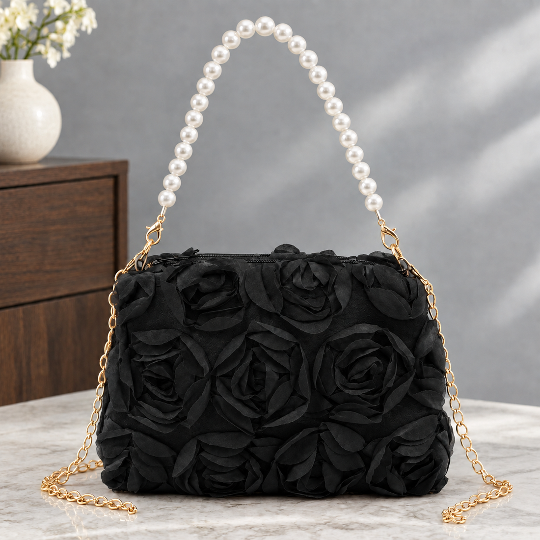 Marostica Rosette Handbag - Black