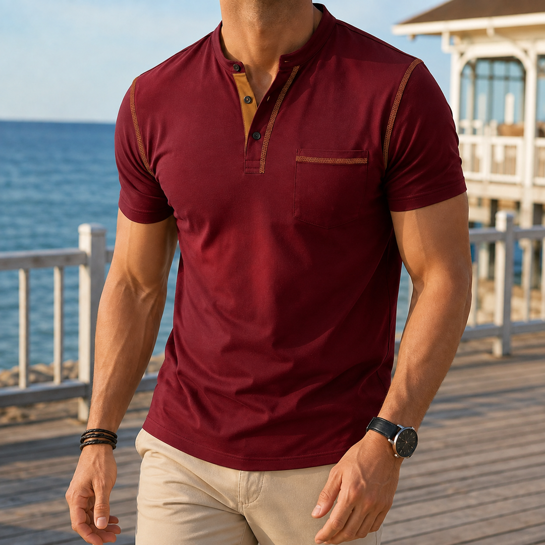 Theo Henley Polo - Wine Red
