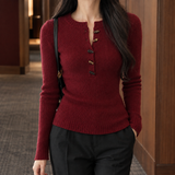 Pomeline-Marie Ribbed Knit Top - Red