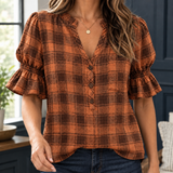 Arabelle-Rose Plaid Blouse - Rust Plaid