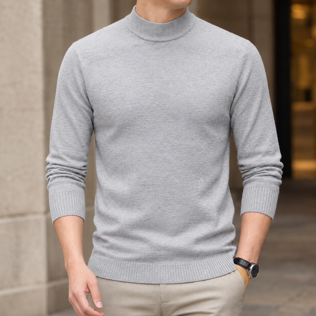 Boniface Mock Neck Sweater - Light Gray