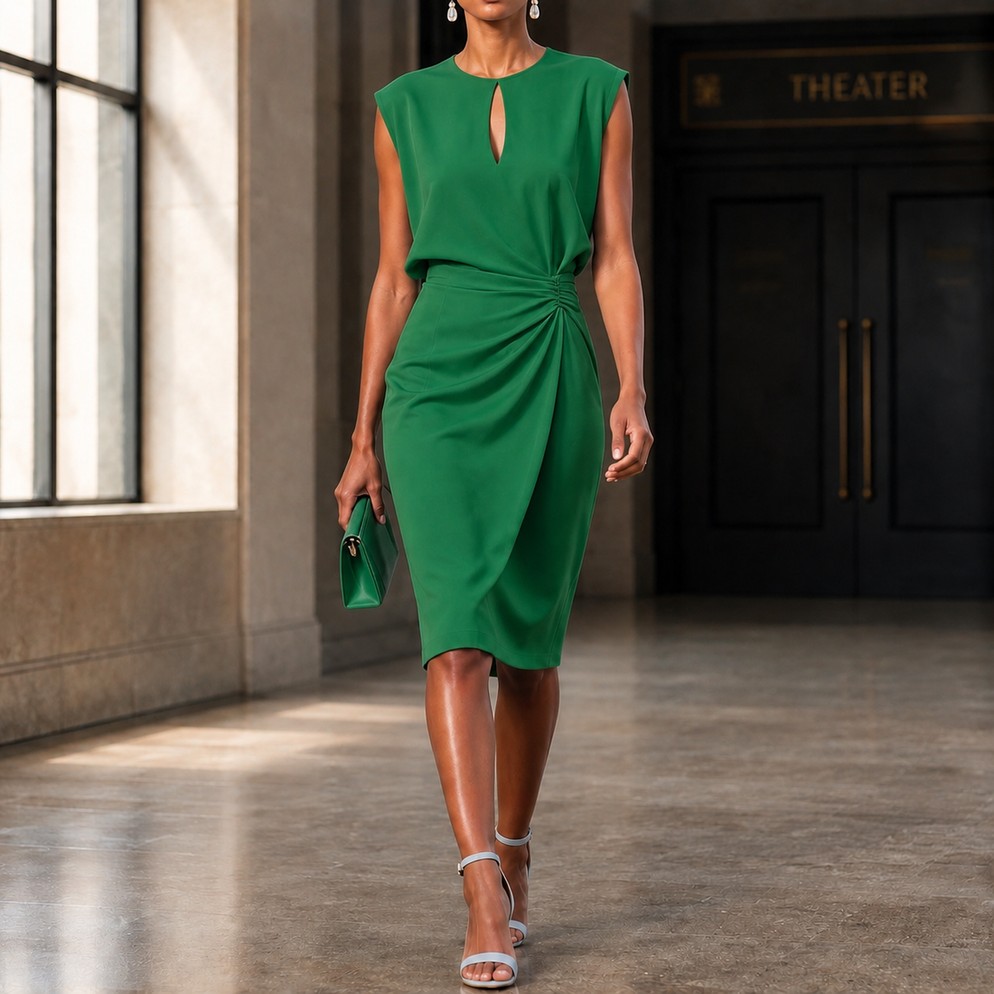 Colette-Marie Draped Pencil Dress - Green