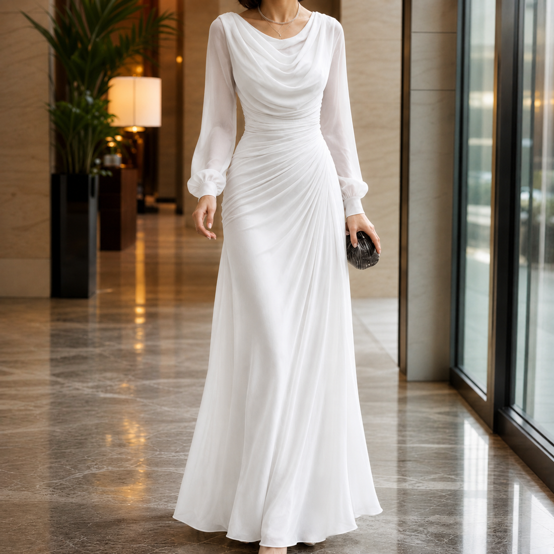 Nadine-Jane Ruched Maxi Dress - White