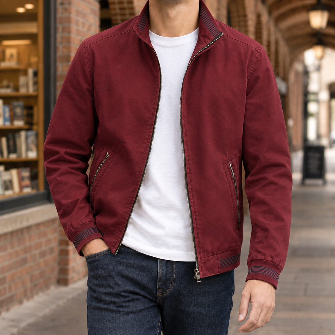 Gilles Stand Collar Jacket - Thin Red