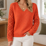 Ethan Openwork Sweater - Orange Red