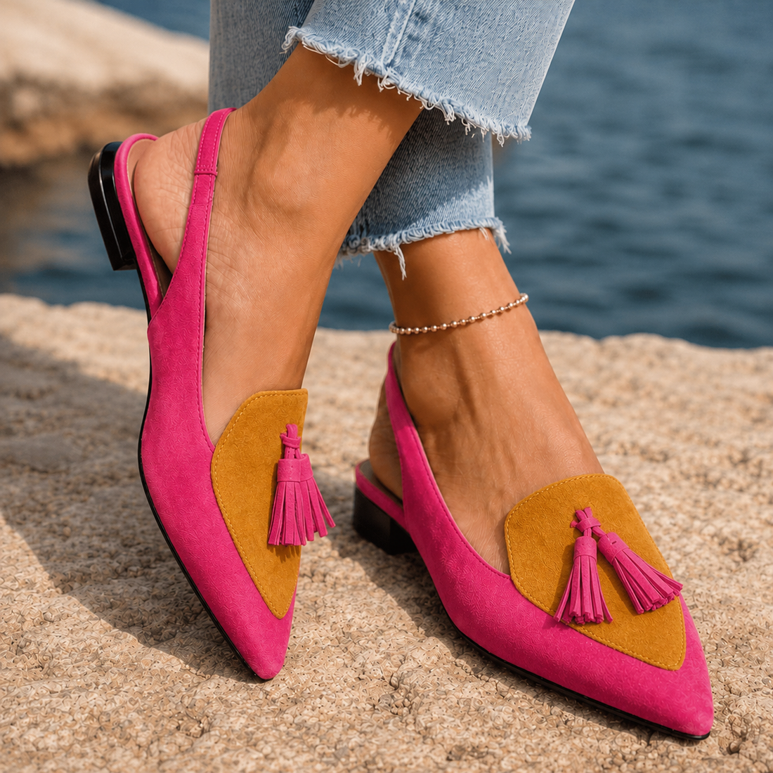 Siracusa Tassel Slingbacks - Pink And Mustard