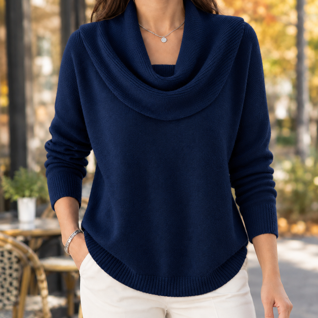 Tiffany-Marie Cowl Neck Sweater - Navy Blue